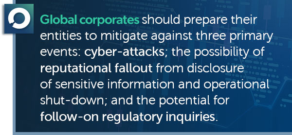 Global corporations should prepare to mitigate against cyber-attacks