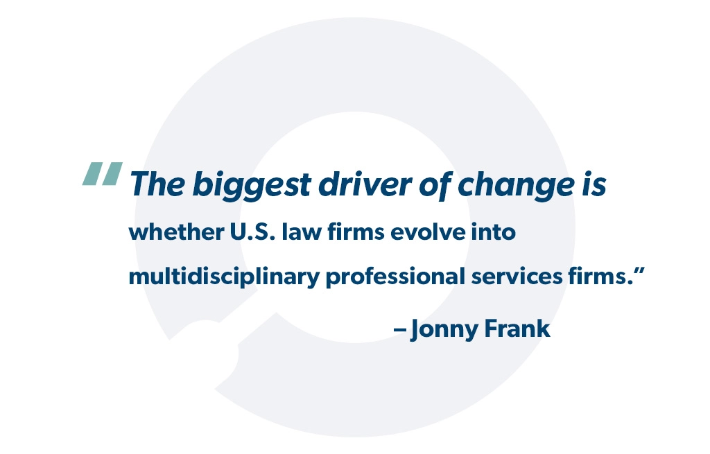 "The biggest driver of change is whether U.S. law firms evolve into multidisciplinary professional services firms." - Jonny Frank