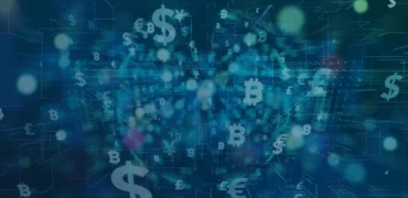 Dollar signs and the letter B coming out of a transparent globe