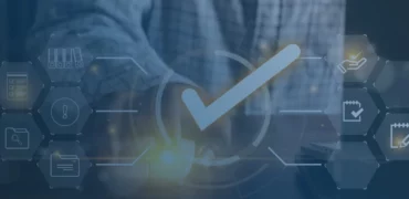 Person touching screen with checkmark